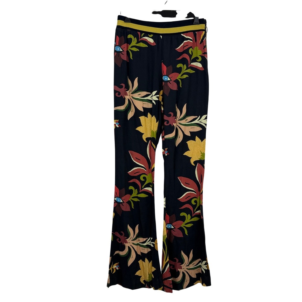 Farm Rio Pants Womens XS Calla Retro Floral Flare Eyeball Boho Side ZIp 26x31.5